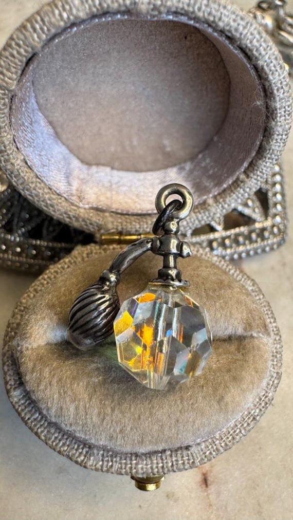 Vintage Silver Antique Crystal Perfume Bottle Charm