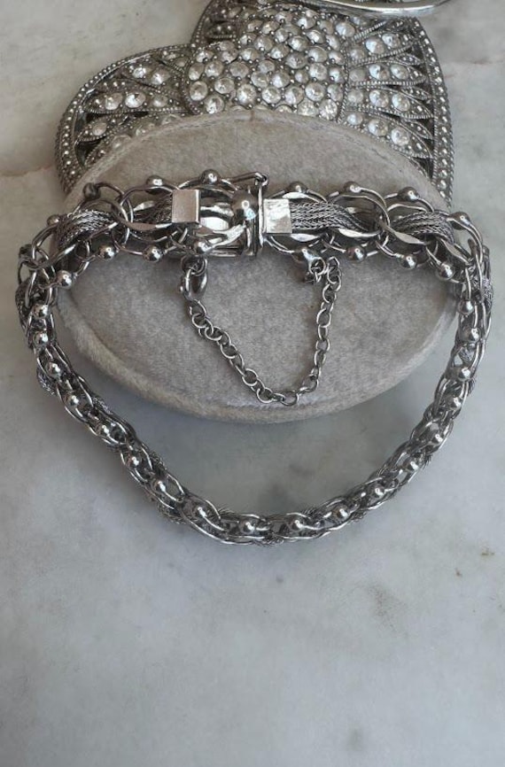 Vintage Antique Rare Silver Ribbon Link Charm Bracelet