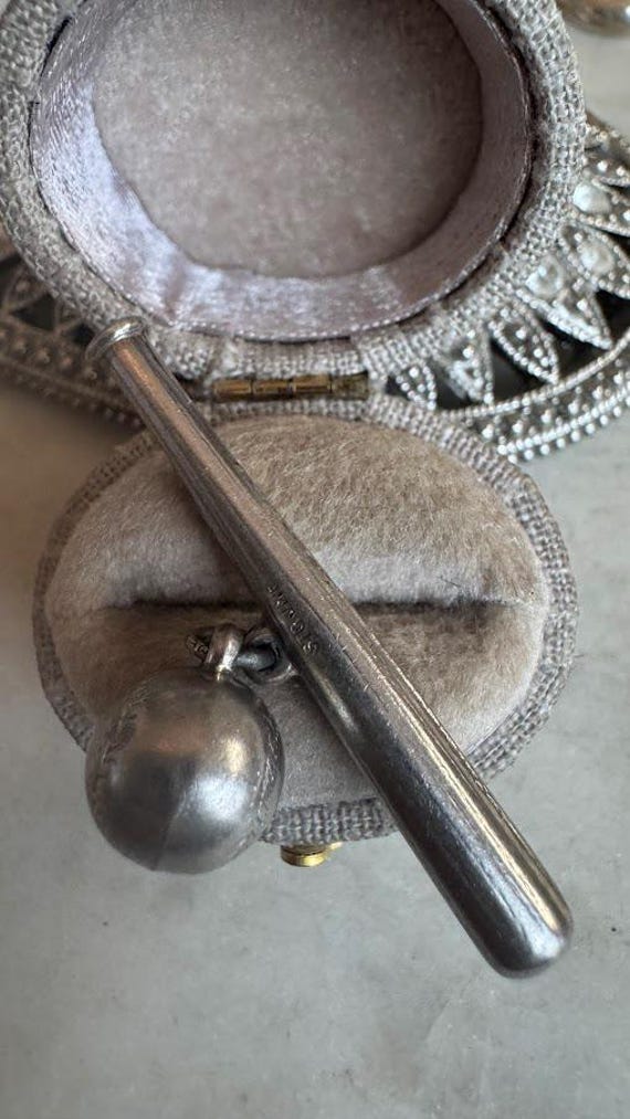 Vintage Silver Baseball & Bat Charm