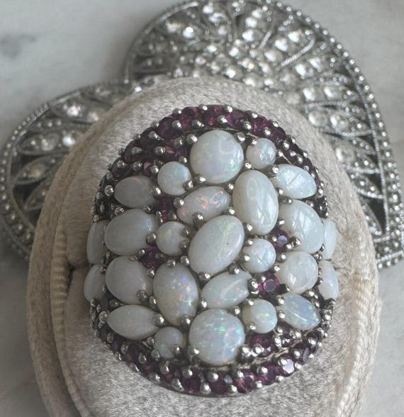 Vintage Silver Opal Pink Stone (Ruby) Ring