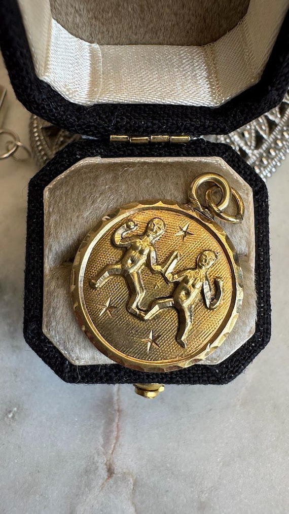 Vintage Gold Gemini Zodiac Charm