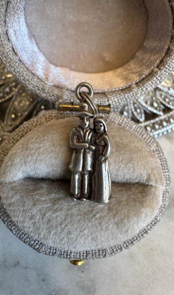 Vintage Silver Antique Bride & Groom Mini Charm
