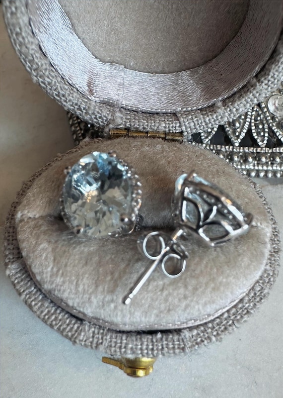 Gold Aquamarine & Diamond Stud Earrings