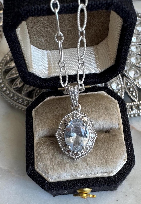 Vintage Silver CZ Pendant Necklace