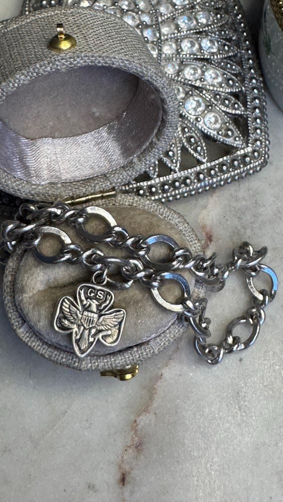Silver Vintage Charm Link Bracelet with Girls Scout Eagle Charm