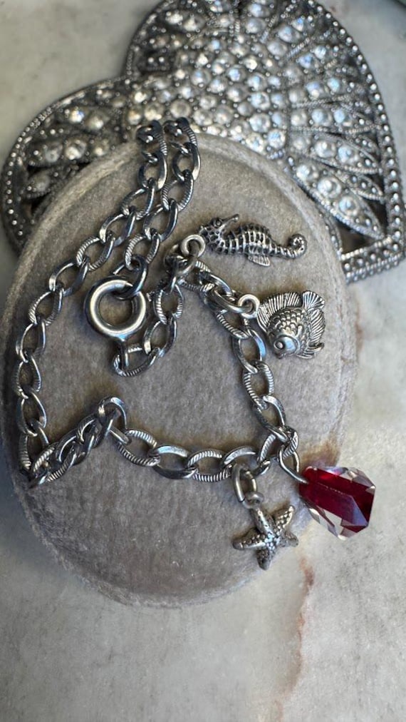 Vintage Silver Charm Link Bracelet with seaside charms