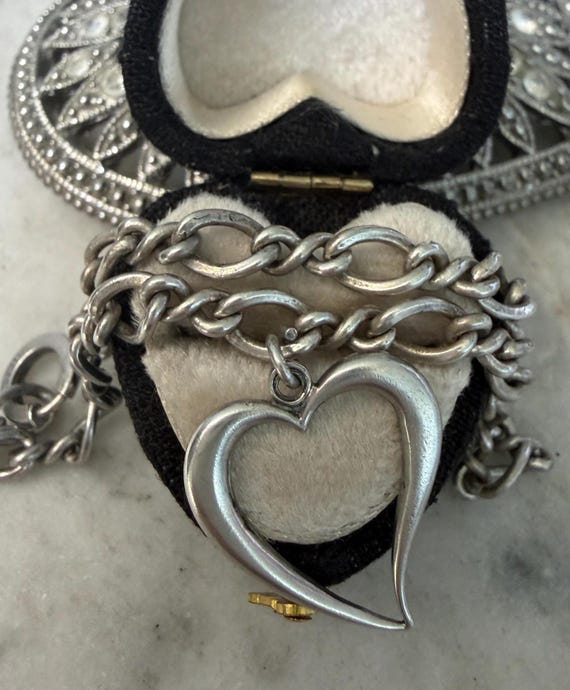 Antique Vintage Silver Open Free Form Heart Charm Bracelet
