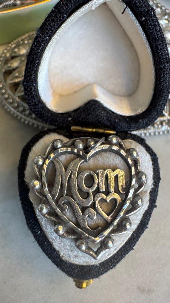 Vintage Silver Mom Heart Charm