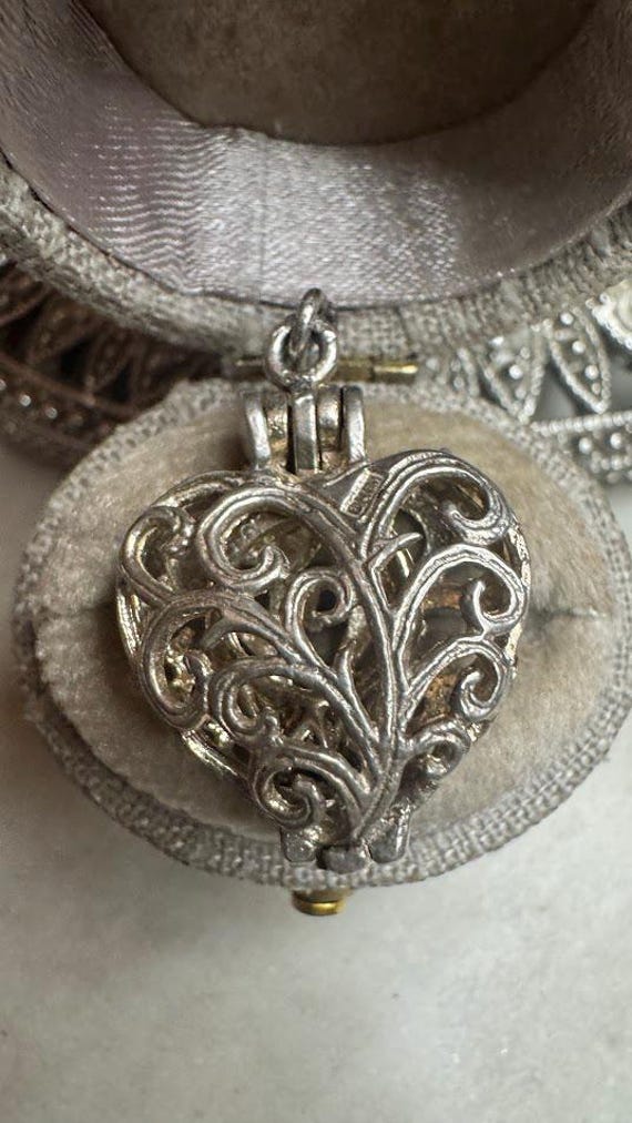 Vintage Silver Antique Movable Heart with Engagement Ring