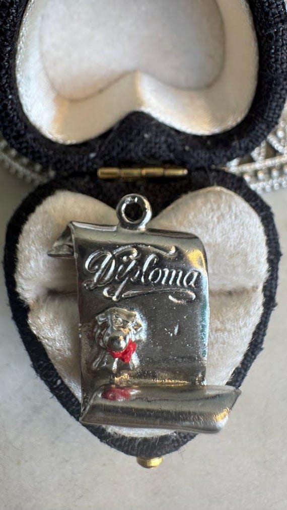 Vintage Silver Diploma Red Enamel Charm