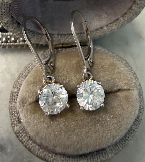 Vintage Silver Round Dangle CZ Earrings