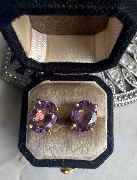 Gold over Silver Amethyst Stud Earrings