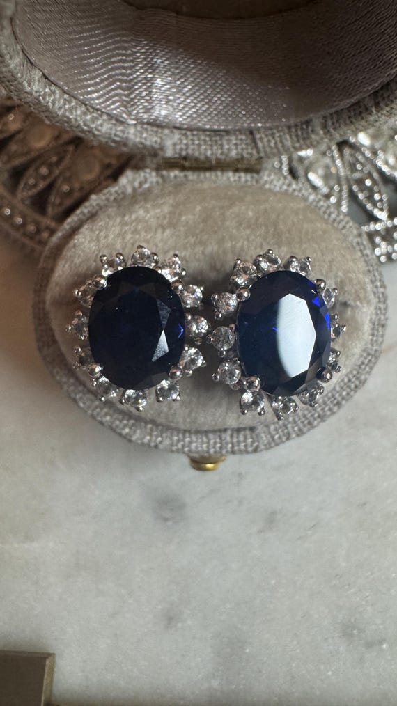Vintage Silver Blue & White Sapphire Earrings