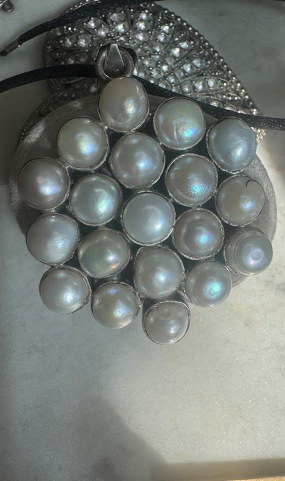 Vintage Silver Mabe Pearl Pendant Omega Necklace