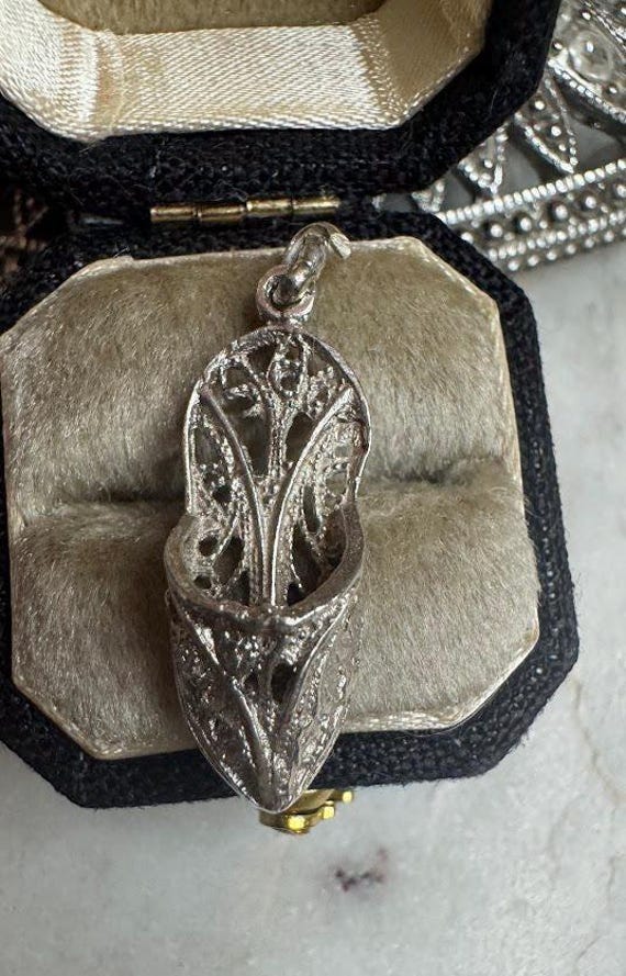 Vintage Silver Antique Filigree Moroccan Slipper Charm Pendant