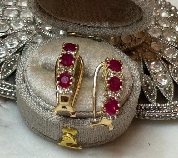 Vintage Gold Ruby & Diamond Earrings