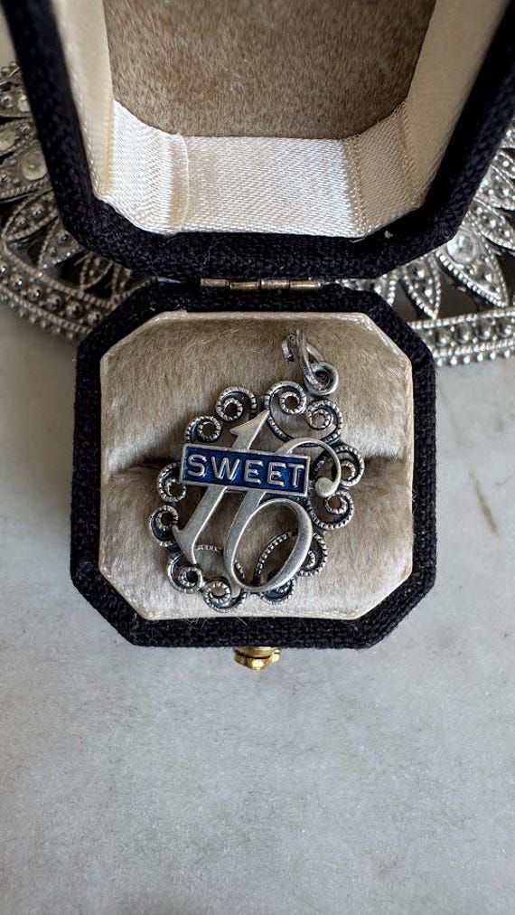 Vintage Silver Sweet 16 Charm Pendant