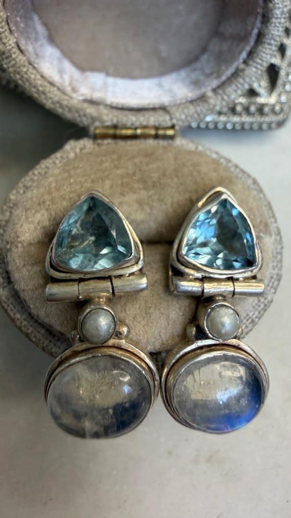 Vintage Silver Moonstone Earrings