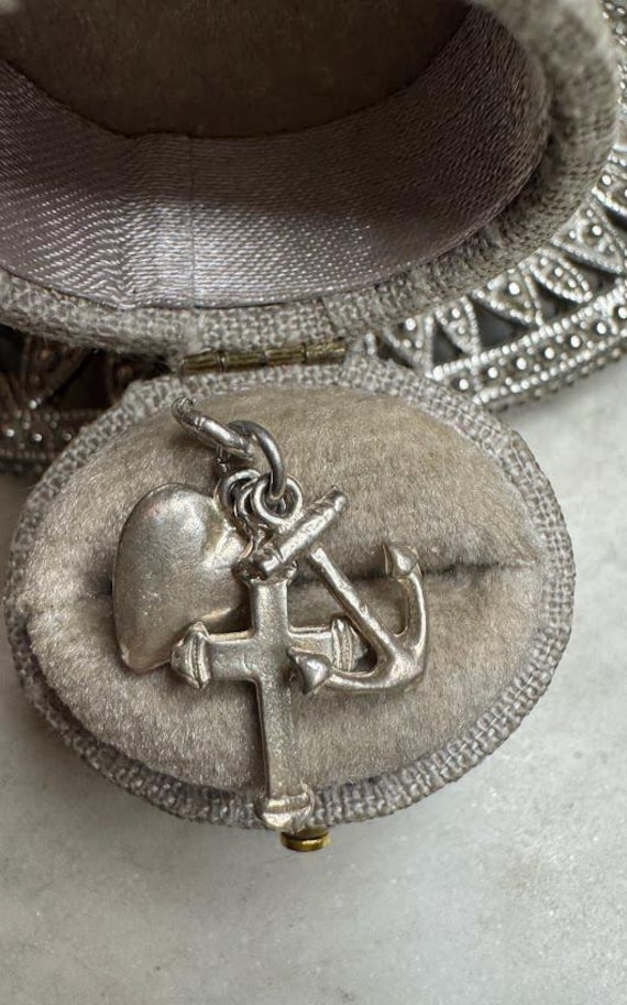 Vintage Antique Silver Anchor Cross Heart Charm
