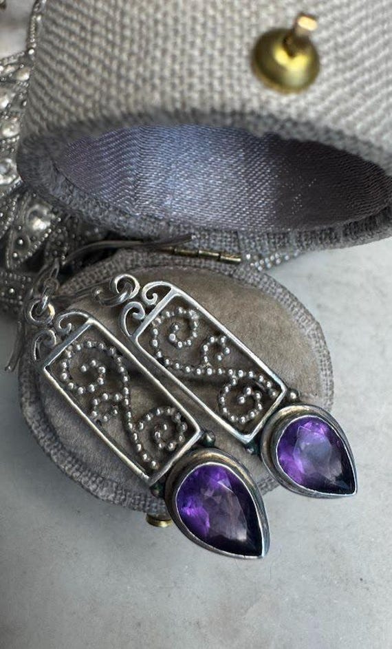 Vintage Silver Dangle Amethyst Earrings
