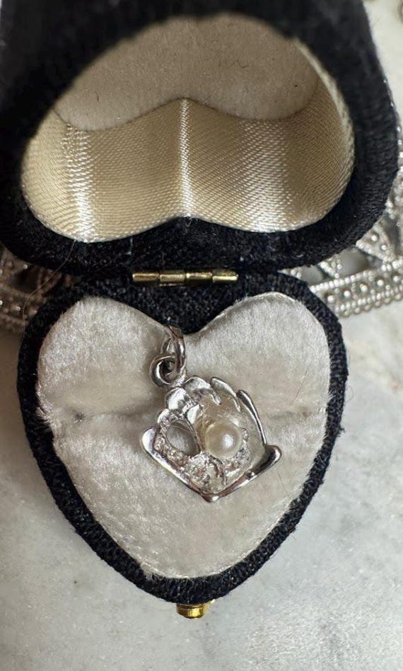 Vintage Silver Pearl Baseball Glove Mini Charm