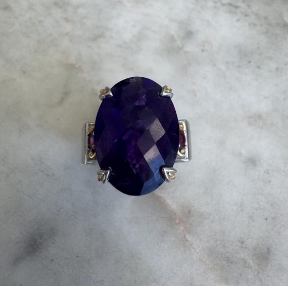 Vintage Silver Michael Valitutti Amethyst Two Tone Cocktail Ring