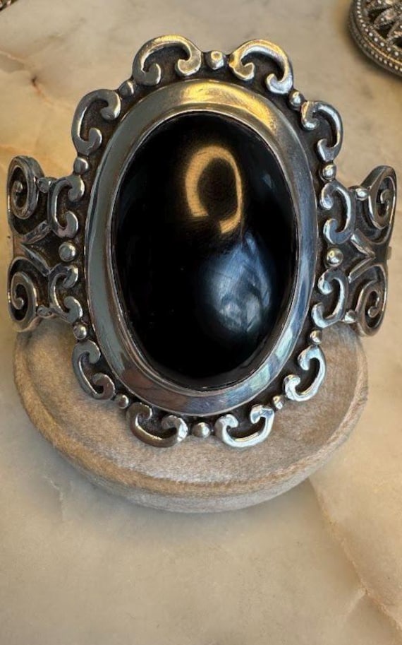 Vintage Silver Black Onyx Cuff Bracelet
