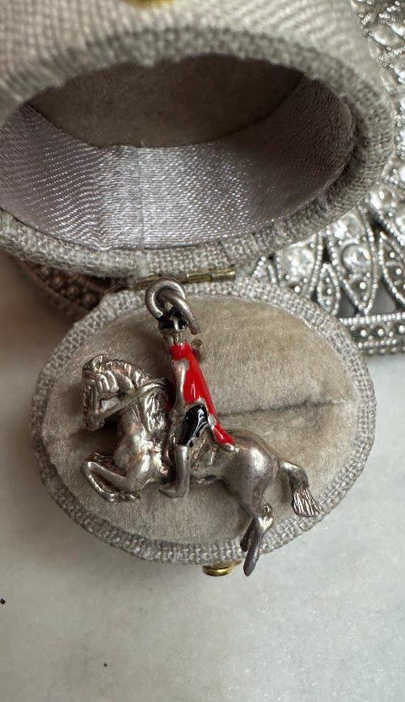 Vintage Antique Rare Silver British Soldier on Horse Charm