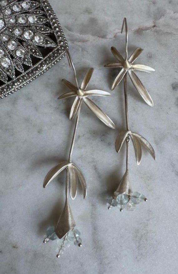 Vintage Silver Palm Tree Dangle Earrings