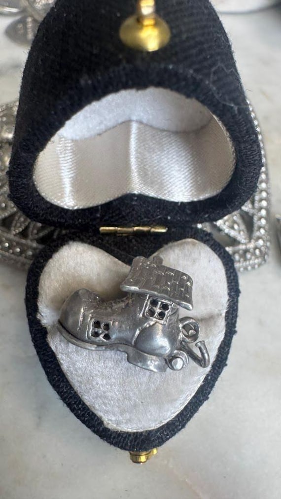 Vintage Antique Silver Old Woman in the Shoe Charm