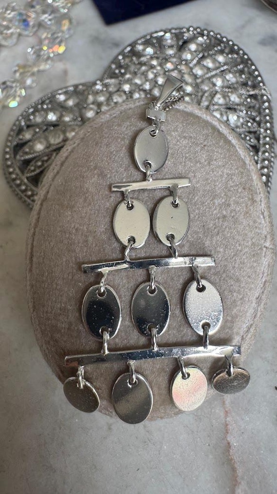 Vintage Silver Triangle Geometric Pendant Necklace