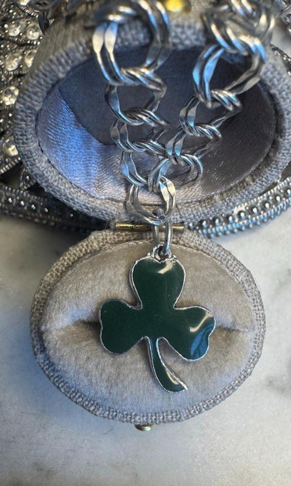 Vintage Silver Double Link Bracelet with Shamrock Charm