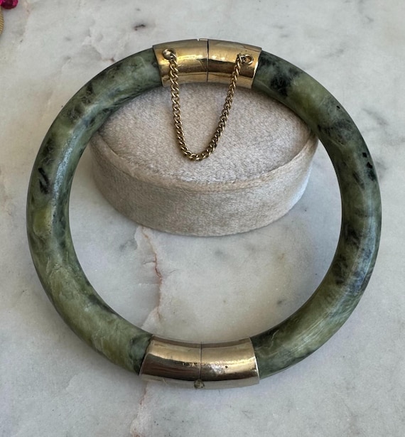 Vintage Silver Jade Bangle Bracelet