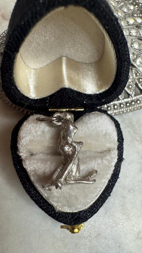 Vintage Antique Silver Cross Country Skier Charm