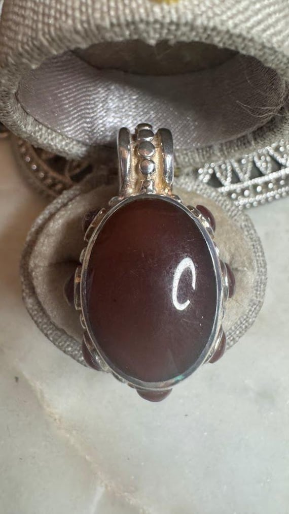 Vintage Silver & Gold Plated Brown Agate Pendant