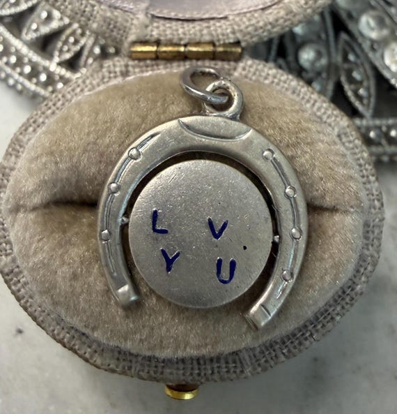 Vintage Silver Horseshoe "I Love You" Flip Spinner Charm