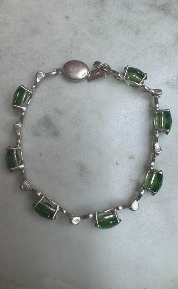Vintage Silver Green Cubic Zirconia Bracelet