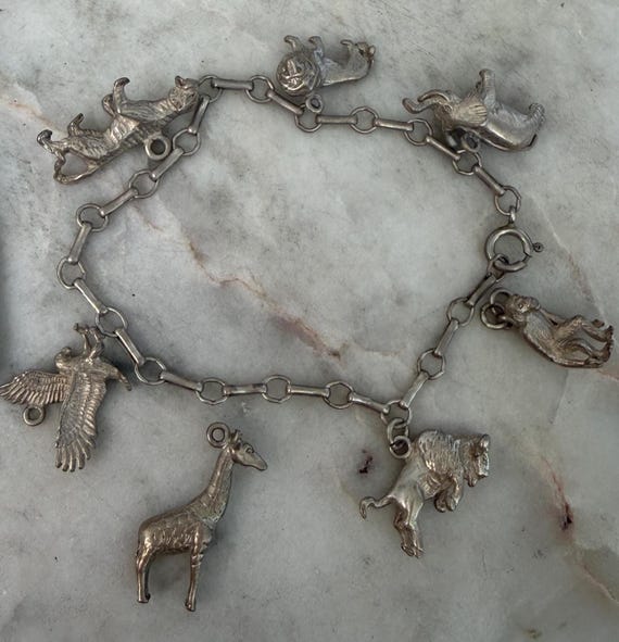Vintage Silver Animal Charm Bracelet
