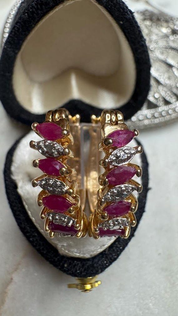 Vintage Silver Gold Plated Ruby & Diamond Earrings