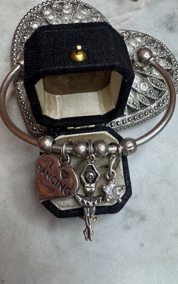 Vintage Silver Cuff Bracelet with Dance Charms