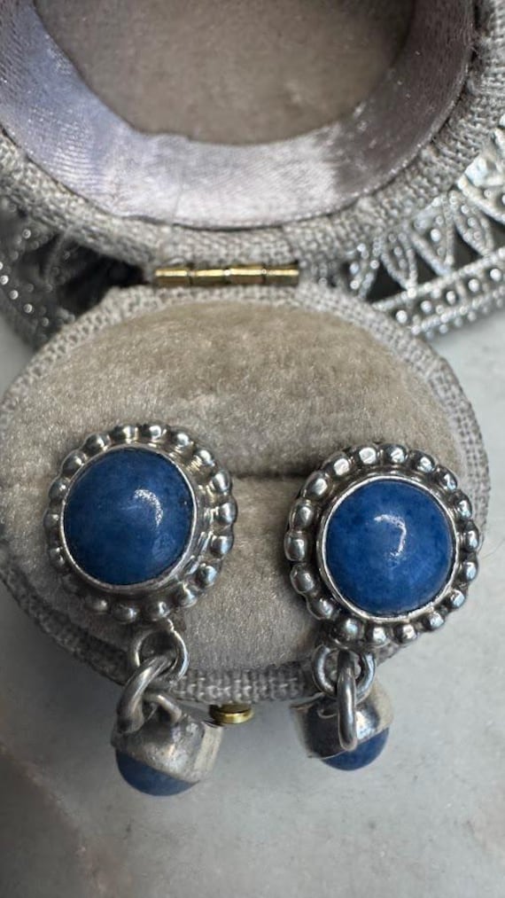 Vintage Silver Lapis Dangle Earrings