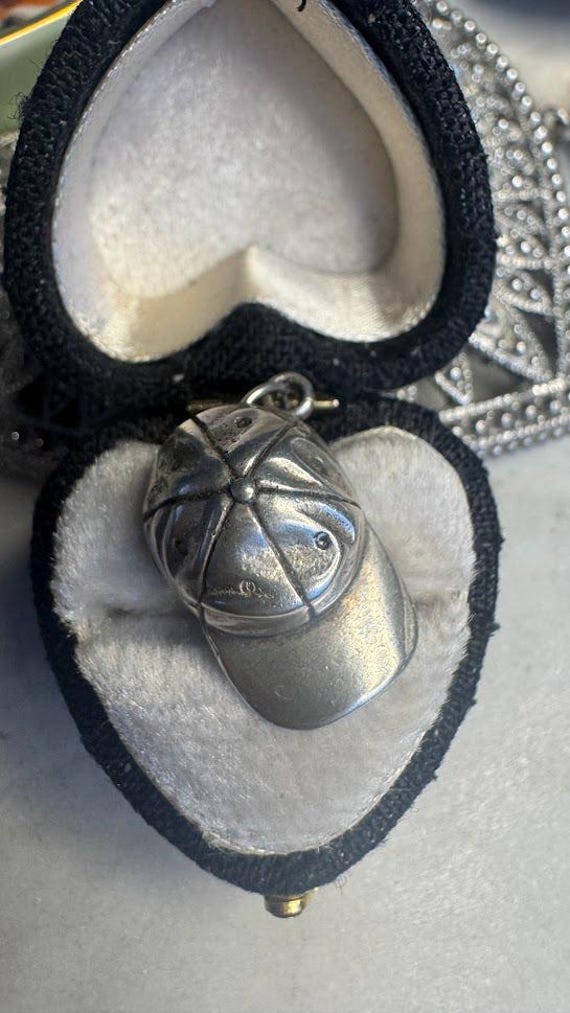 Vintage Silver Baseball Hat Charm