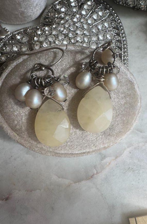 Vintage Silver Pearl & Crystal Earrings
