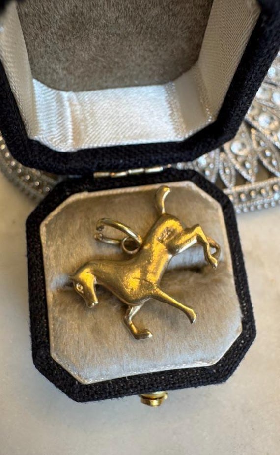 Vintage Gold Prancing Pony Charm Pendant