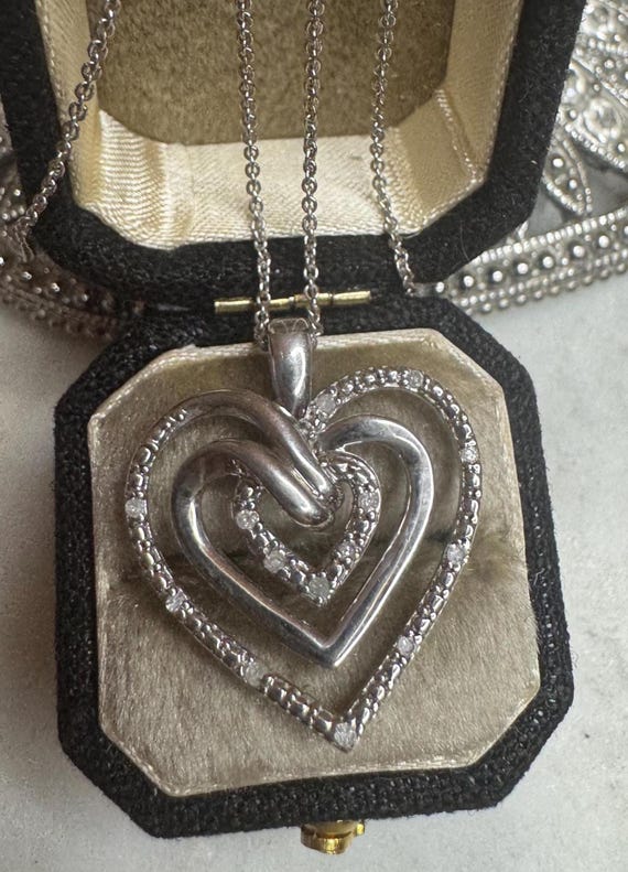 Silver Heart Diamond Pendant Necklace