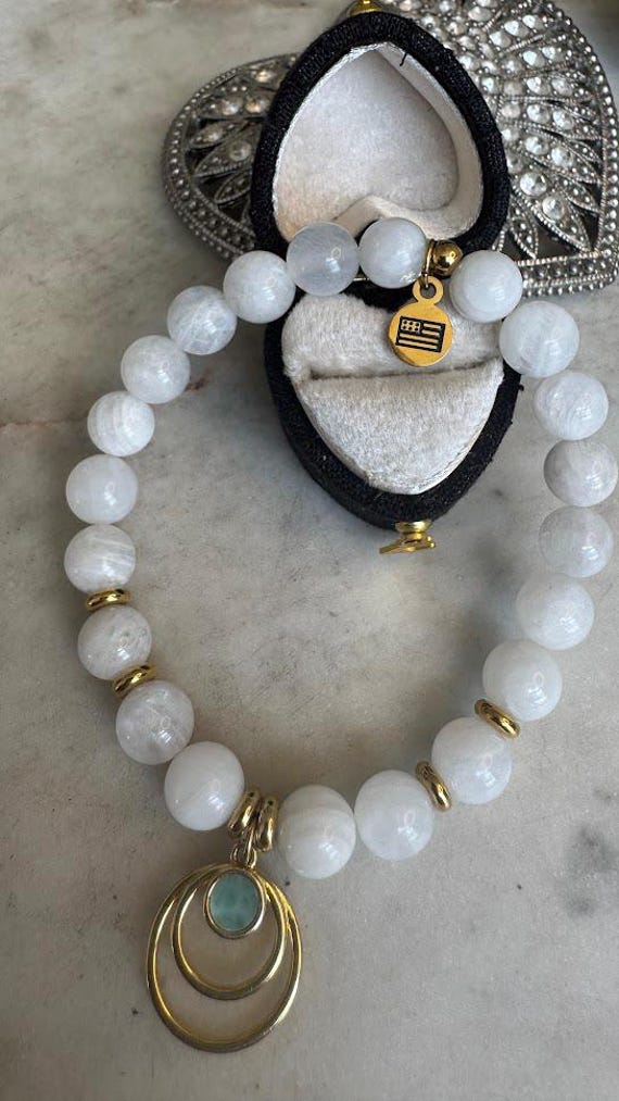 Vintage Silver Milky White Moonstone Bracelet