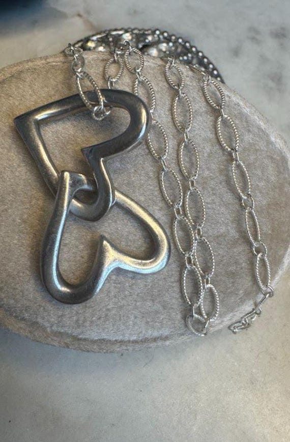 Vintage Silver Interlocking Hearts Pendant Necklace