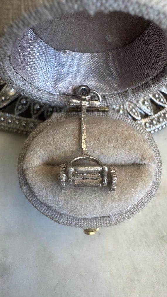Vintage Antique Silver Lawn Mower Charm