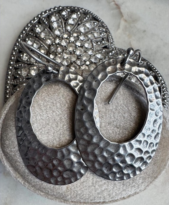 Vintage Silver Hammered Hoop Earrings