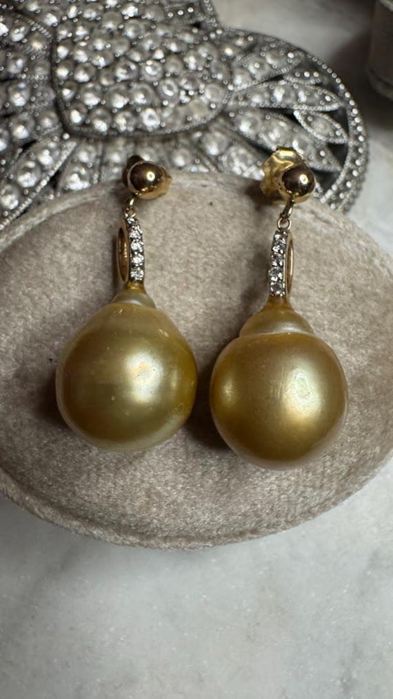 Gold & Diamond South Sea Pearl Earrings